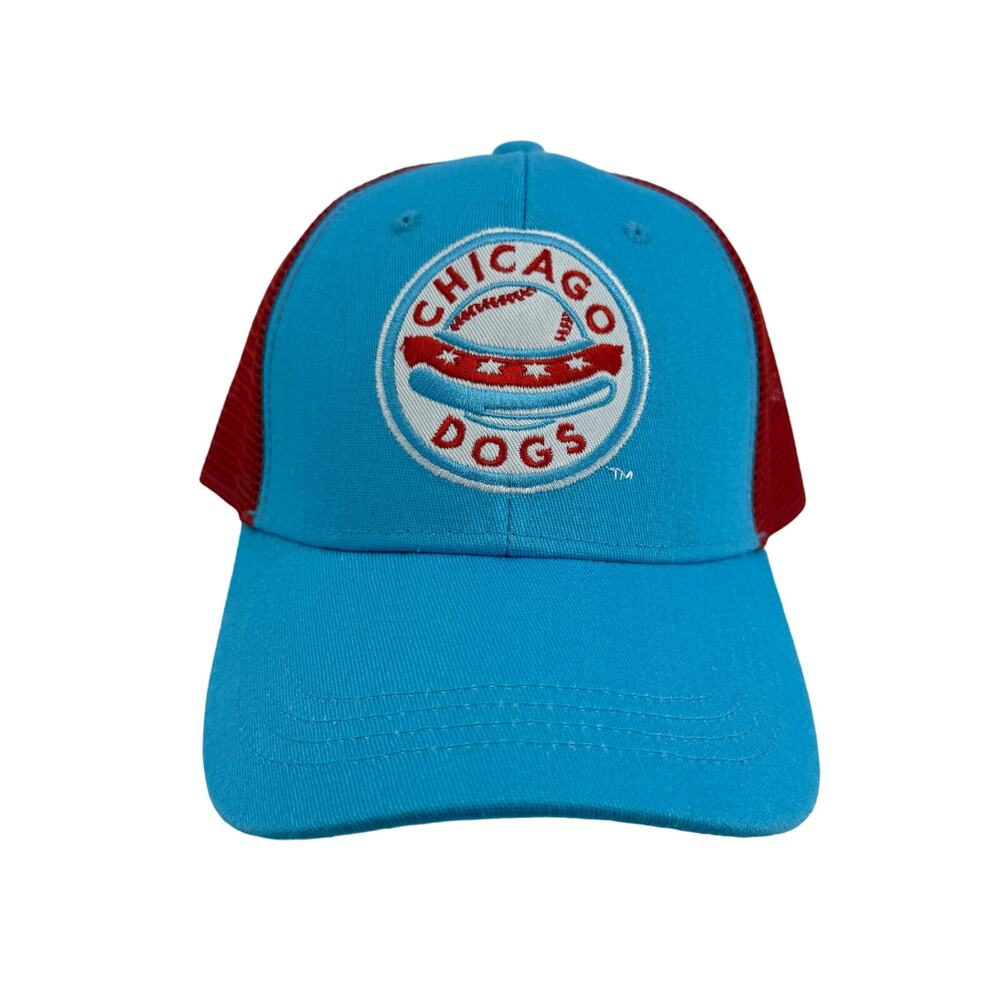 Chicago Dogs Blue & Red Mesh Back Adjustable Baseball Cap Trucker Hat NEW